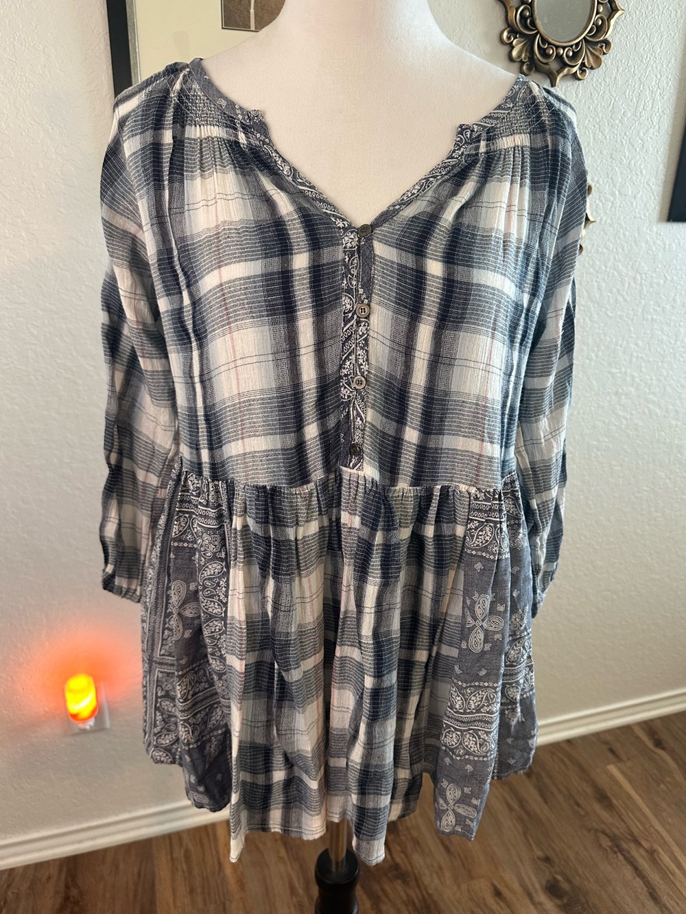 Anthropologie Oddy Plaid & Bandana Print Tunic